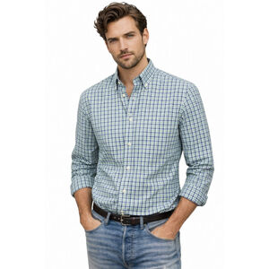 Men's Banana Republic Button-Down Oxford Shirt Blue Green White Plaid M 15-15.5